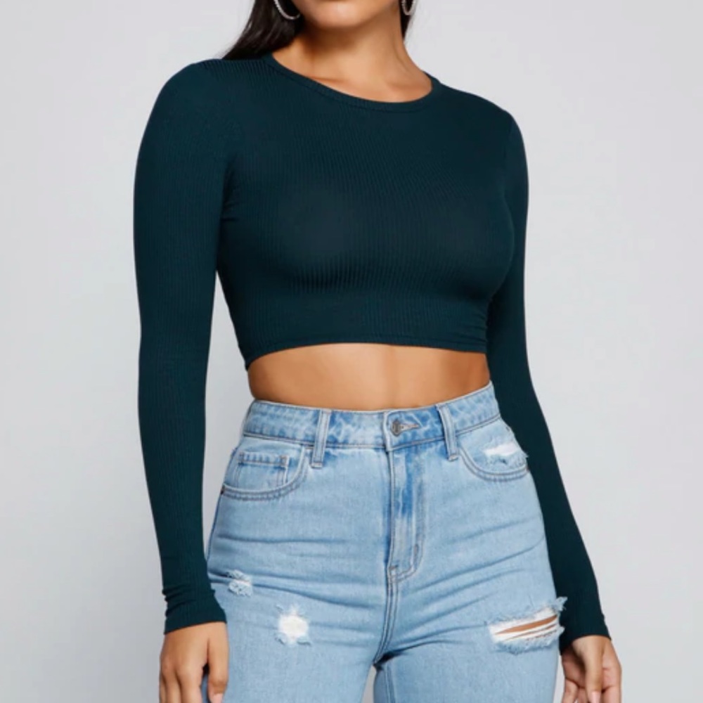 Windsor Green Ribbed Crop Top - Picture 2 of 6
